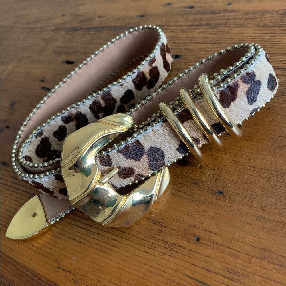 B.B. Simon Leopard Print Haircalf Belt with Gold Hardware - Picture 6 of 11